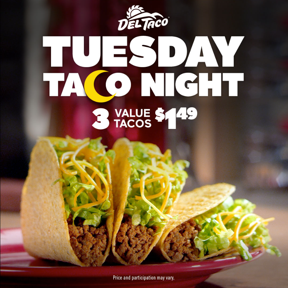 Del Taco Value Taco Tuesday Menu Deal USA