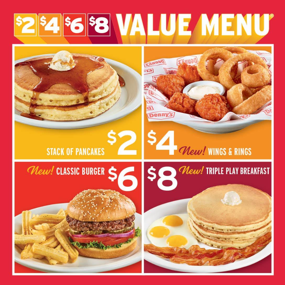 Denny’s 2 for $6 Value Menu Deal USA