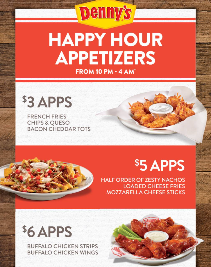 Denny’s Happy Hour Specials Menu Deal USA