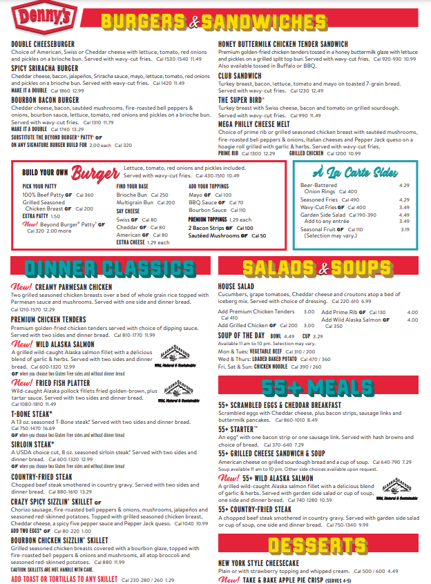 Denny’s Menu With Prices USA