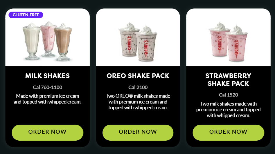 Denny’s Milk Shakes Menu USA