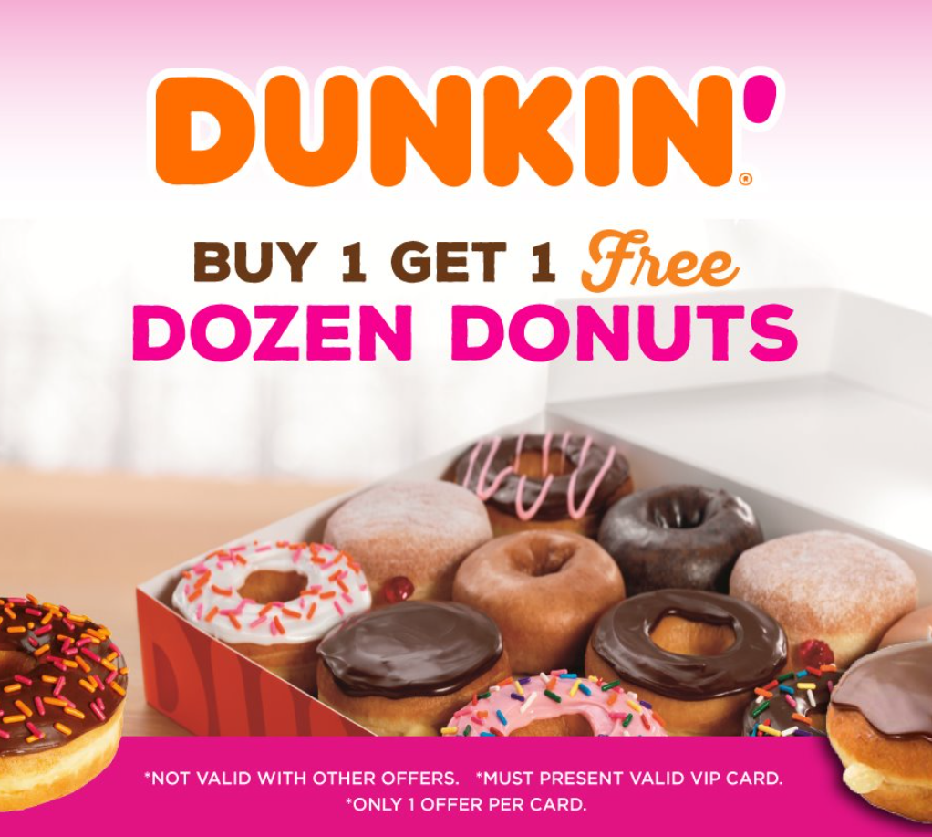 Dunkin Donuts Buy One Get One Free Menu Deal USA