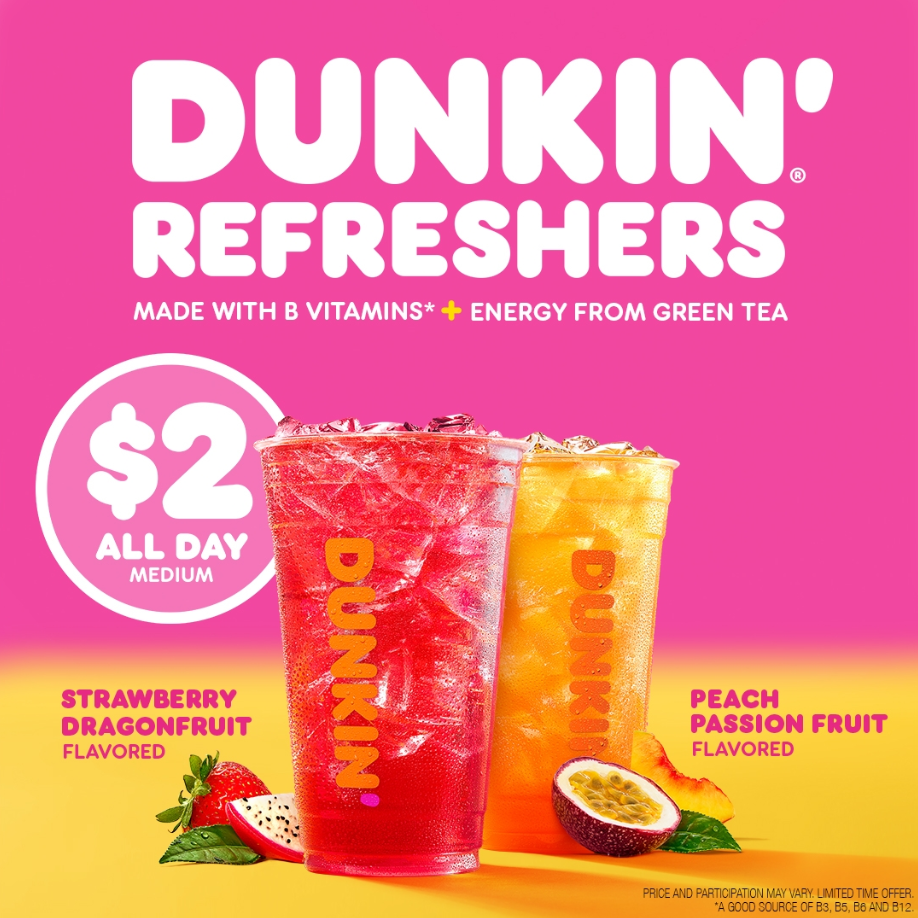 Dunkin Donuts Dunkin’ Refreshers & Tea Menu USA