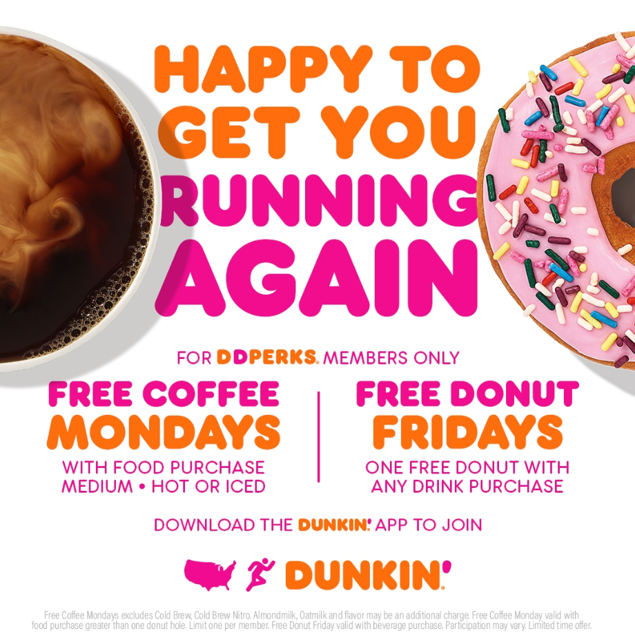 Dunkin Donuts Free Drink with Purchase Menu Deal USA