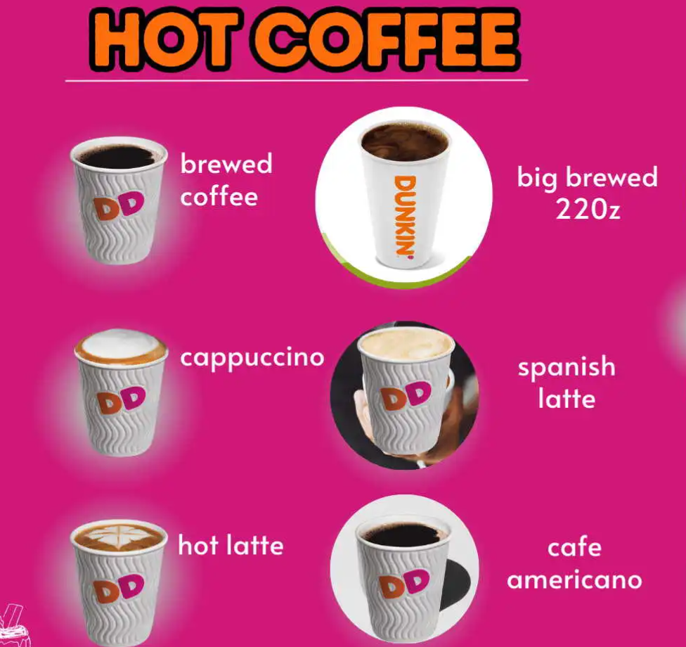 Dunkin Donuts Hot Drinks Menu USA