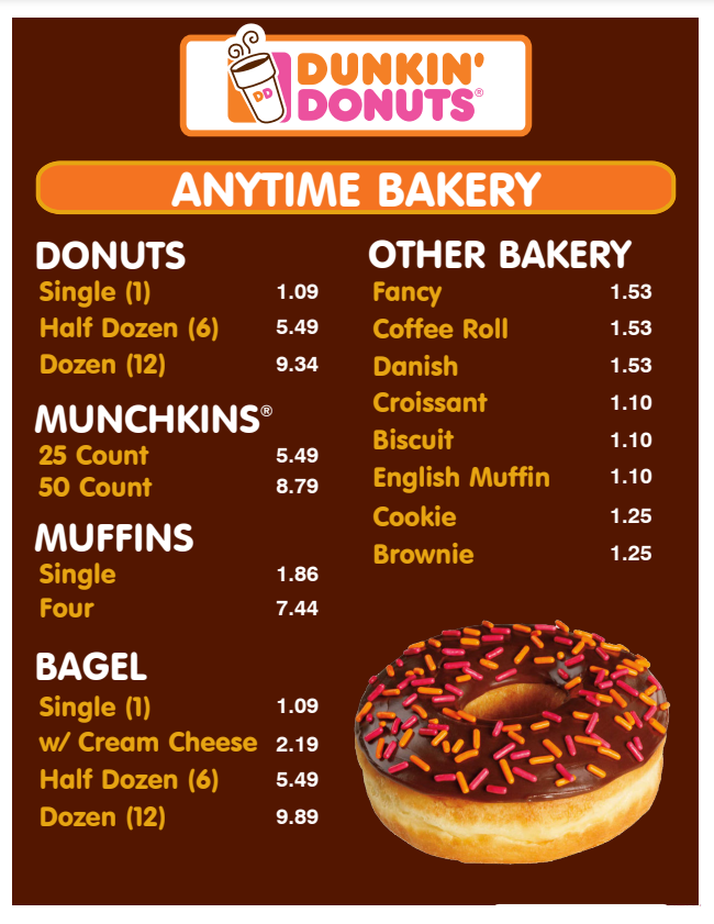 Dunkin Donuts Menu Prices USA