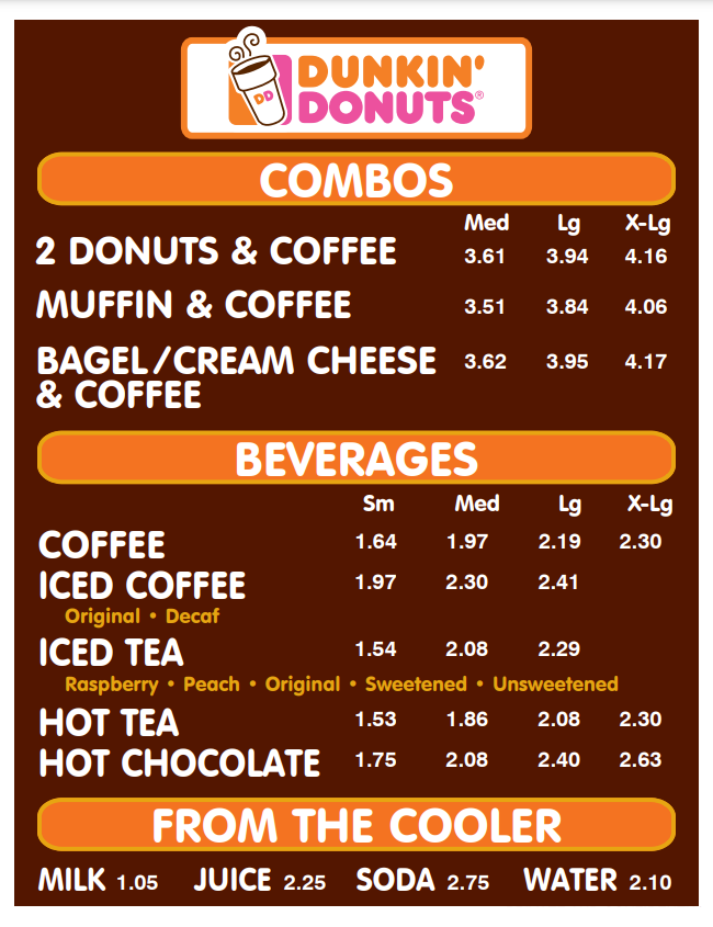 Dunkin Donuts Menu With Prices USA