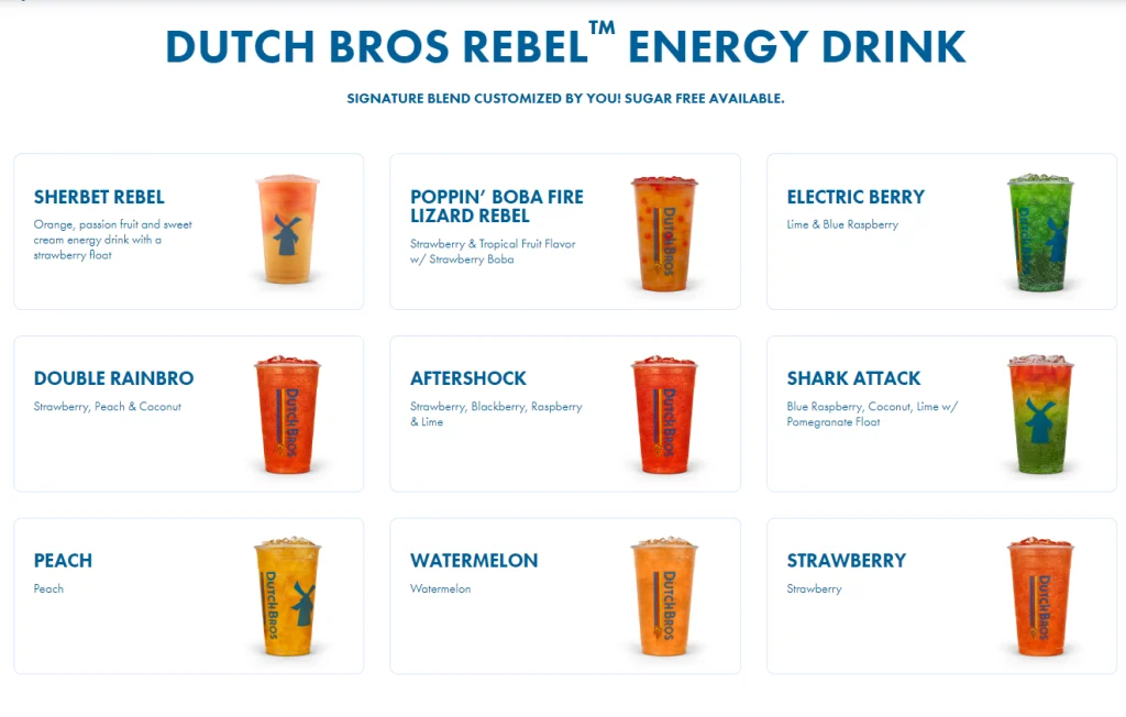 Dutch Bros Blue Rebel Energy Drink Menu USA