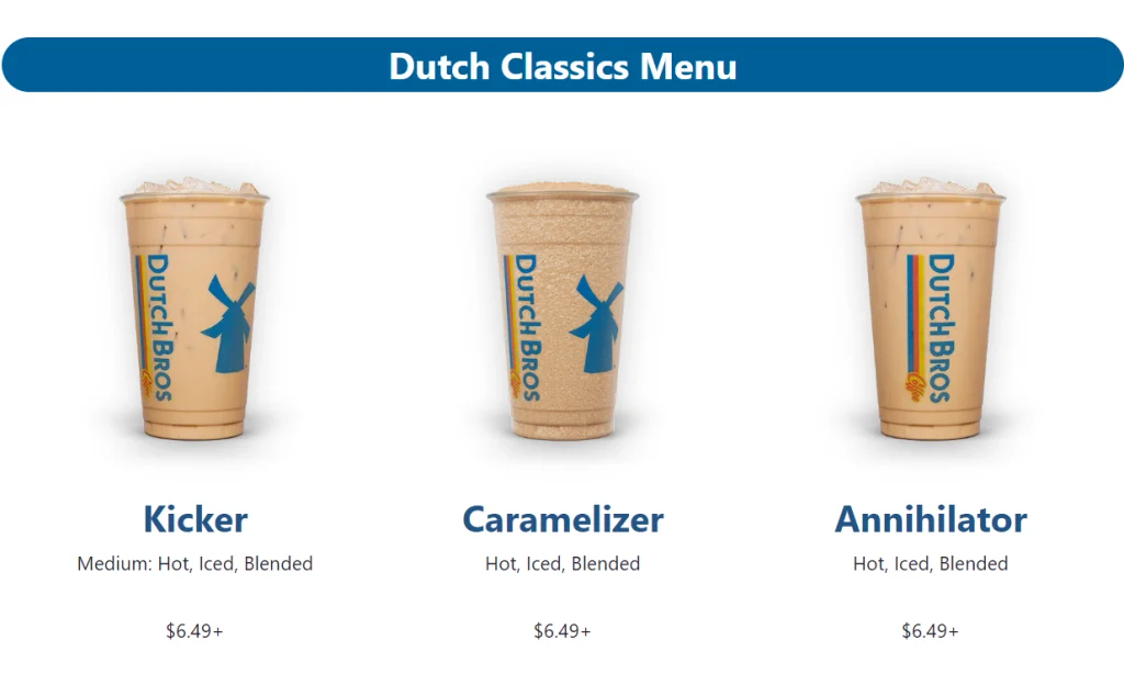 Dutch Bros Classics Menu USA