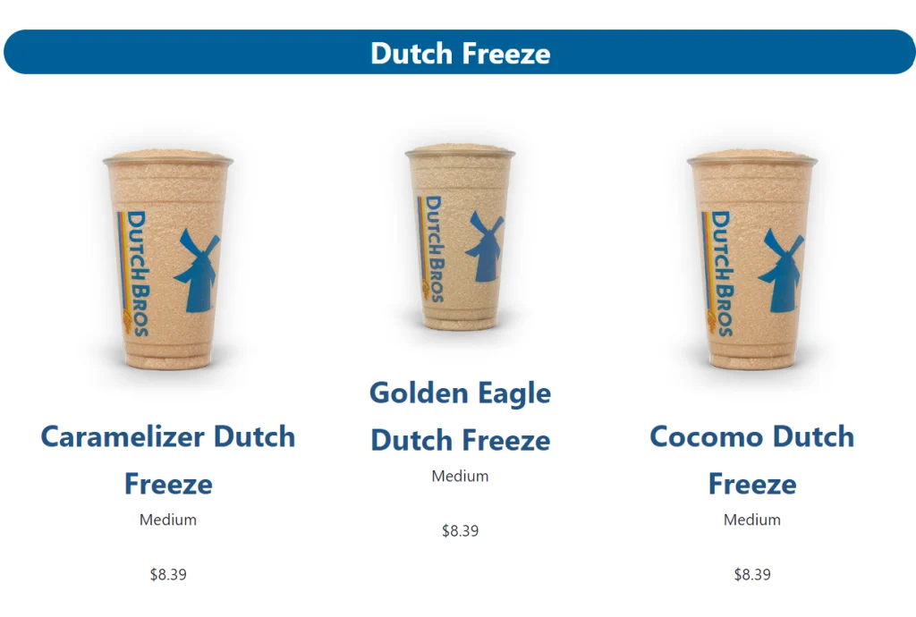 Dutch Bros Freeze Menu USA