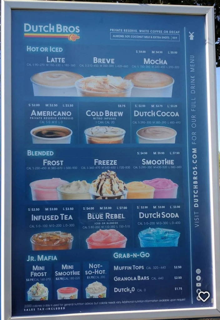 Dutch Bros Menu Items Prices USA