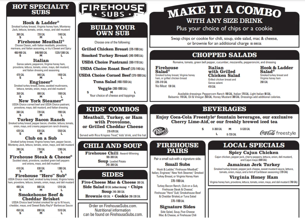 Firehouse Subs Menu With Prices USA