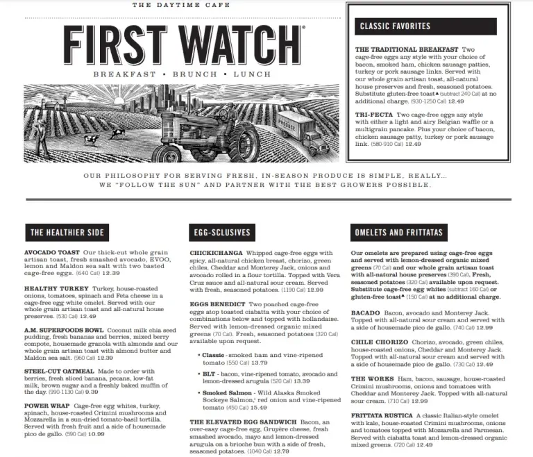 First Watch Menu USA