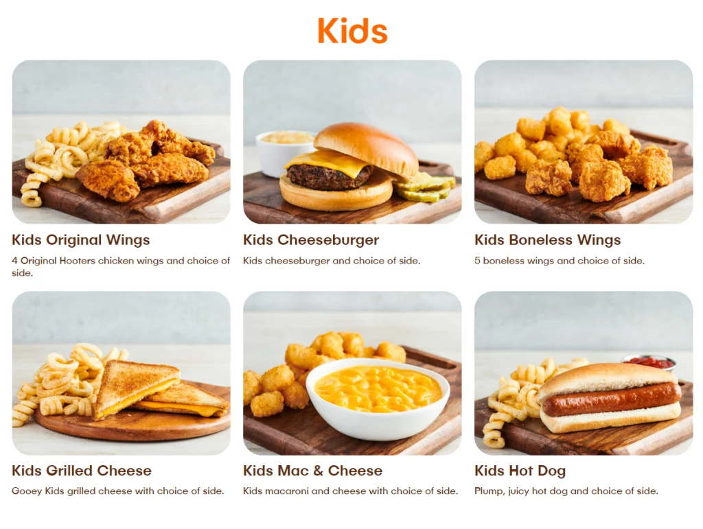 Hooters Kids Menu USA