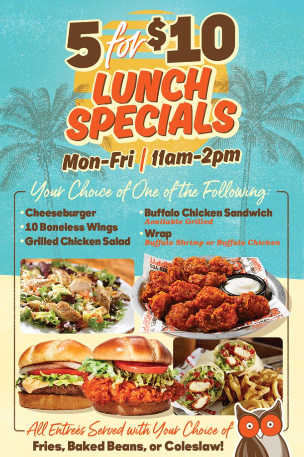 Hooters Lunch Specials Menu Deal USA