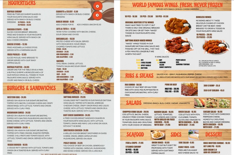 Hooters Menu USA