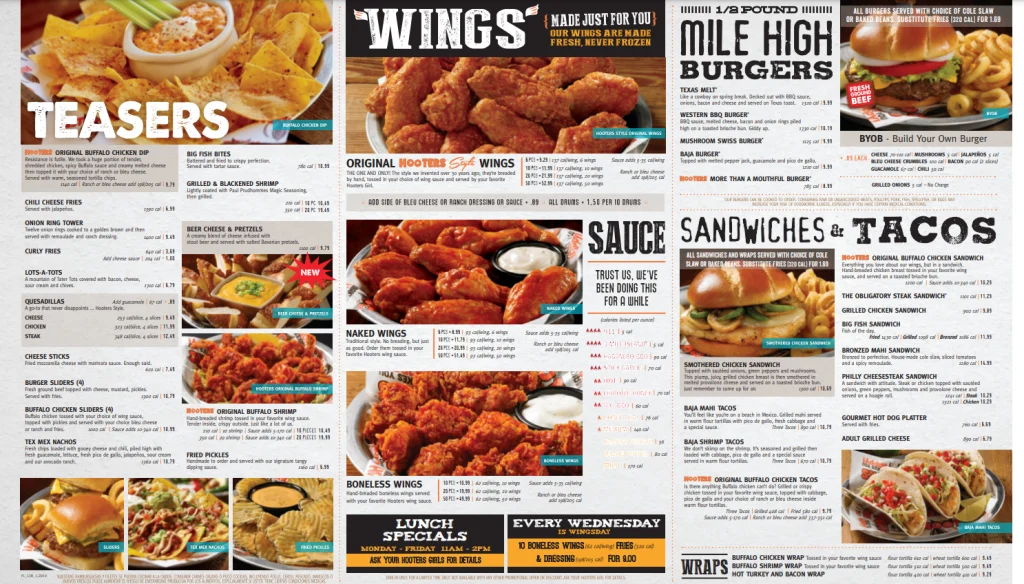 Hooters Menu Updated Prices USA