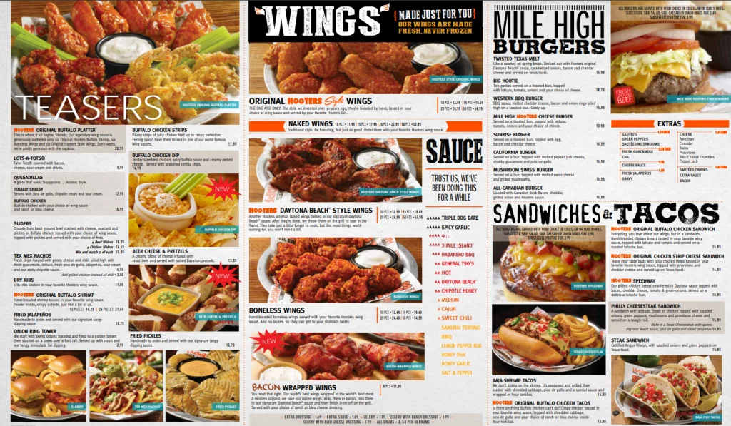 Hooters Menu With Prices USA