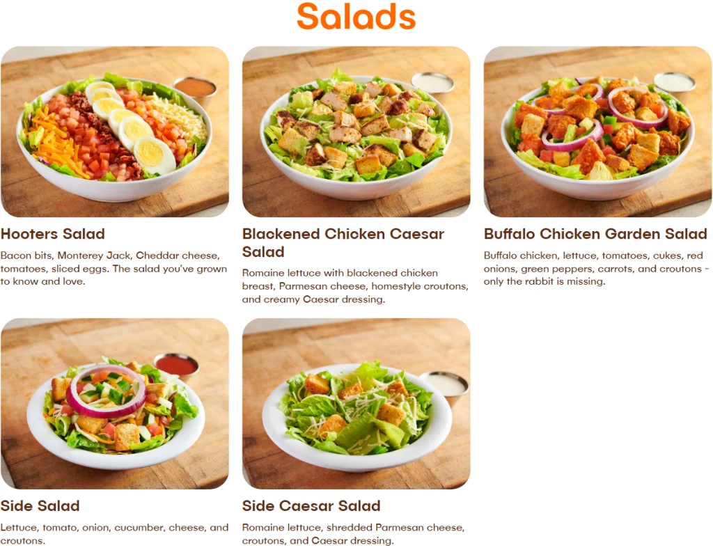 Hooters Salads Menu USA