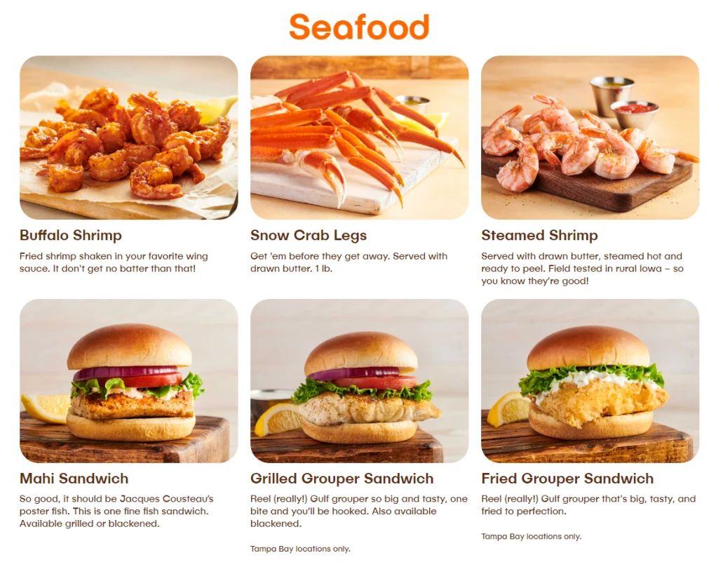 Hooters Seafood Menu USA