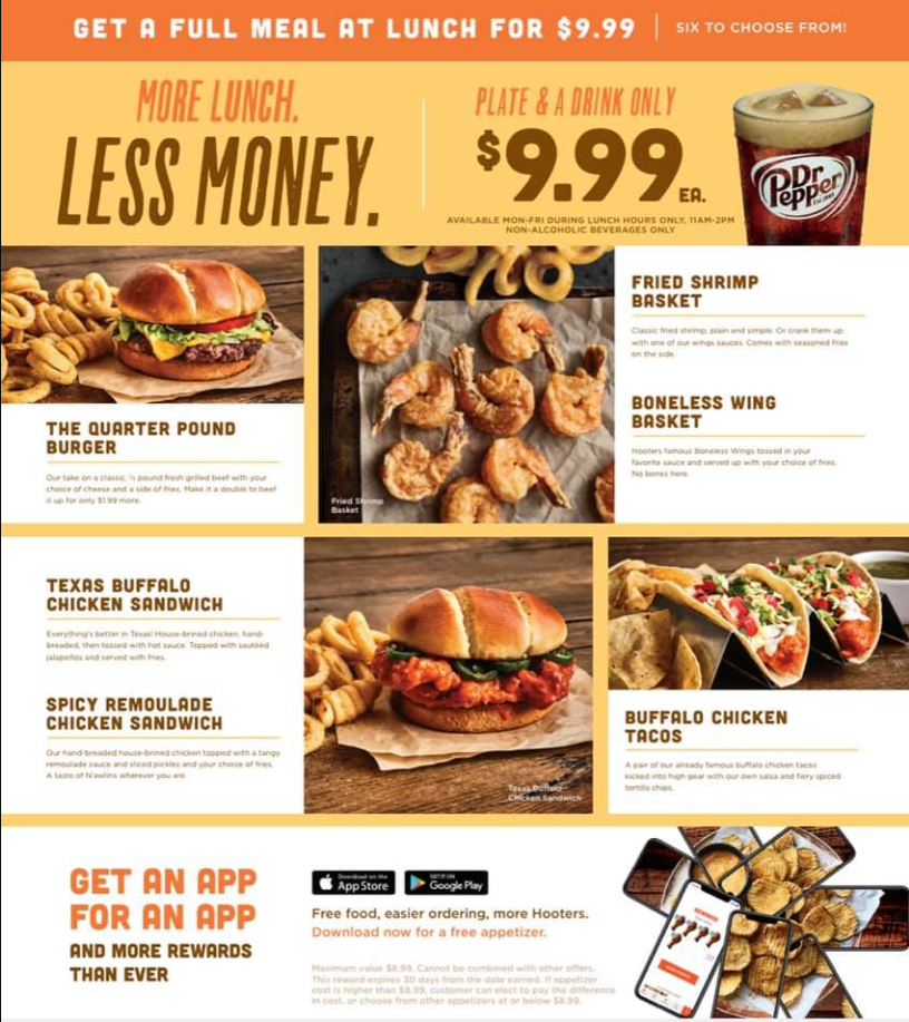 Hooters Seasonal Offers Menu Deal USA