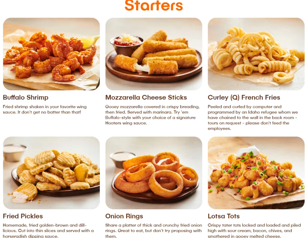 Hooters Starters Menu USA