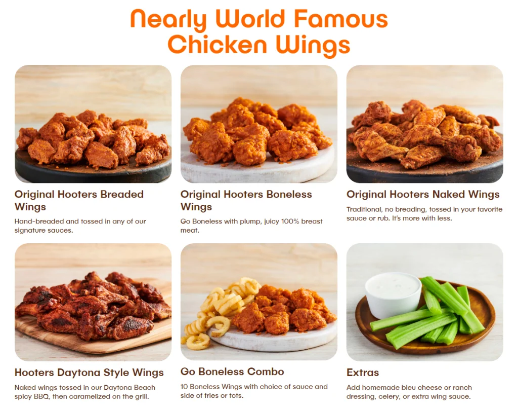 Hooters Wings Menu USA