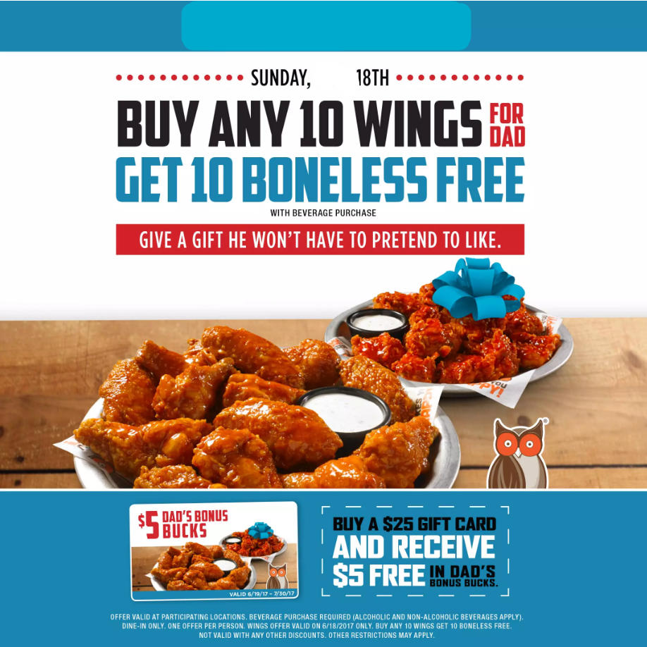 Hooters Wings Wednesday Menu Deal USA