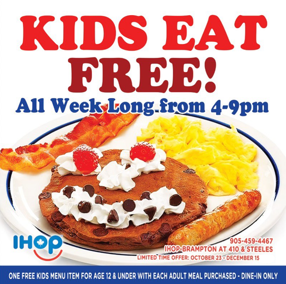 IHOP Kids Eat Free Menu Deal USA