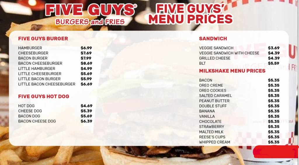 Items At Five Guys Menu With Prices USA