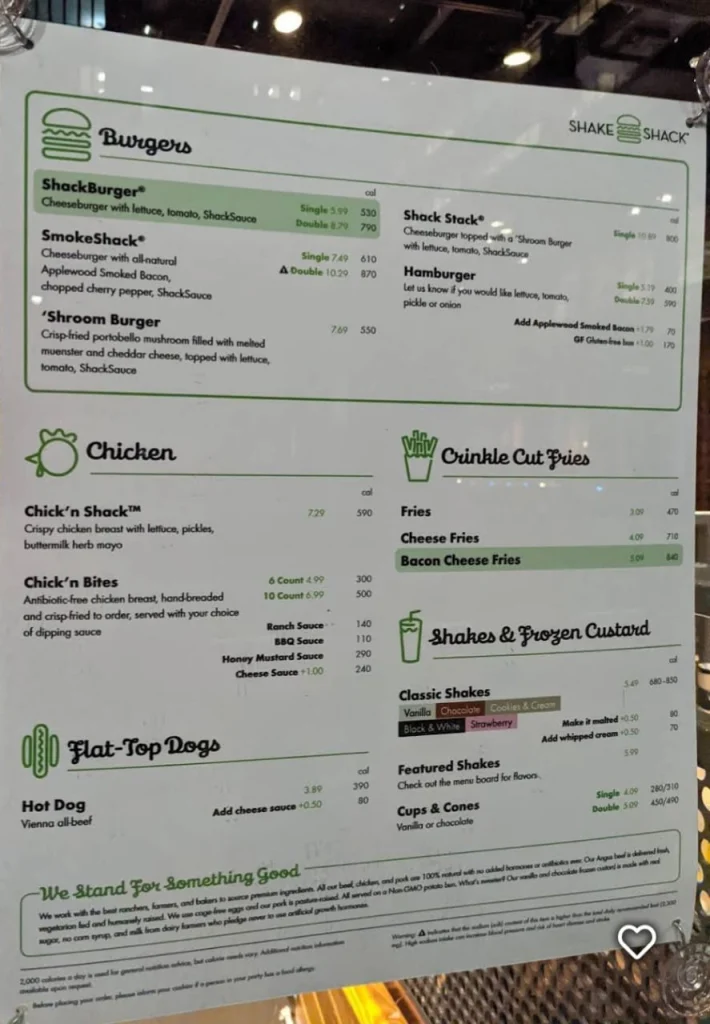 Items Shake Shack Menu Prices USA