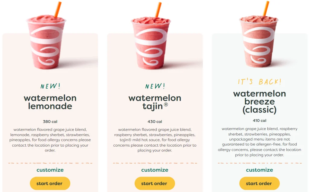 Jamba Juice Classic Smoothies Menu USA