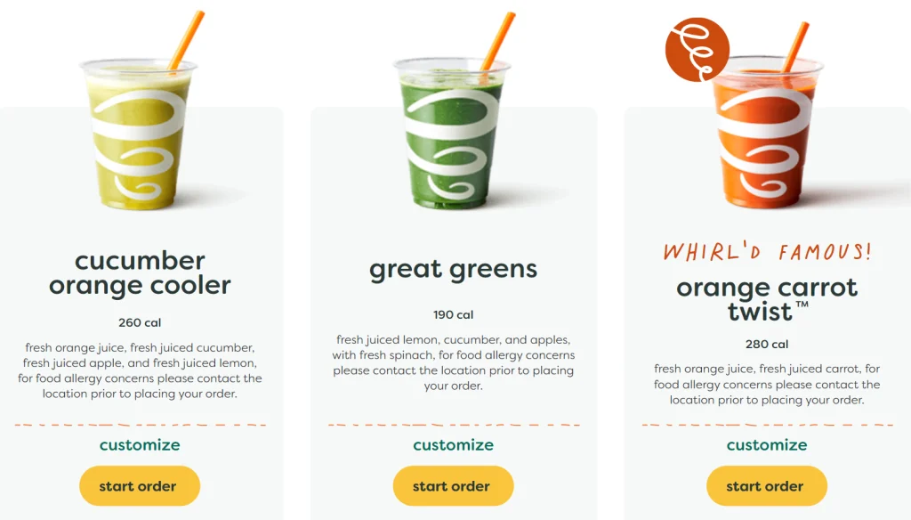 Jamba Juice Fresh Juice n’ Shots Menu USA