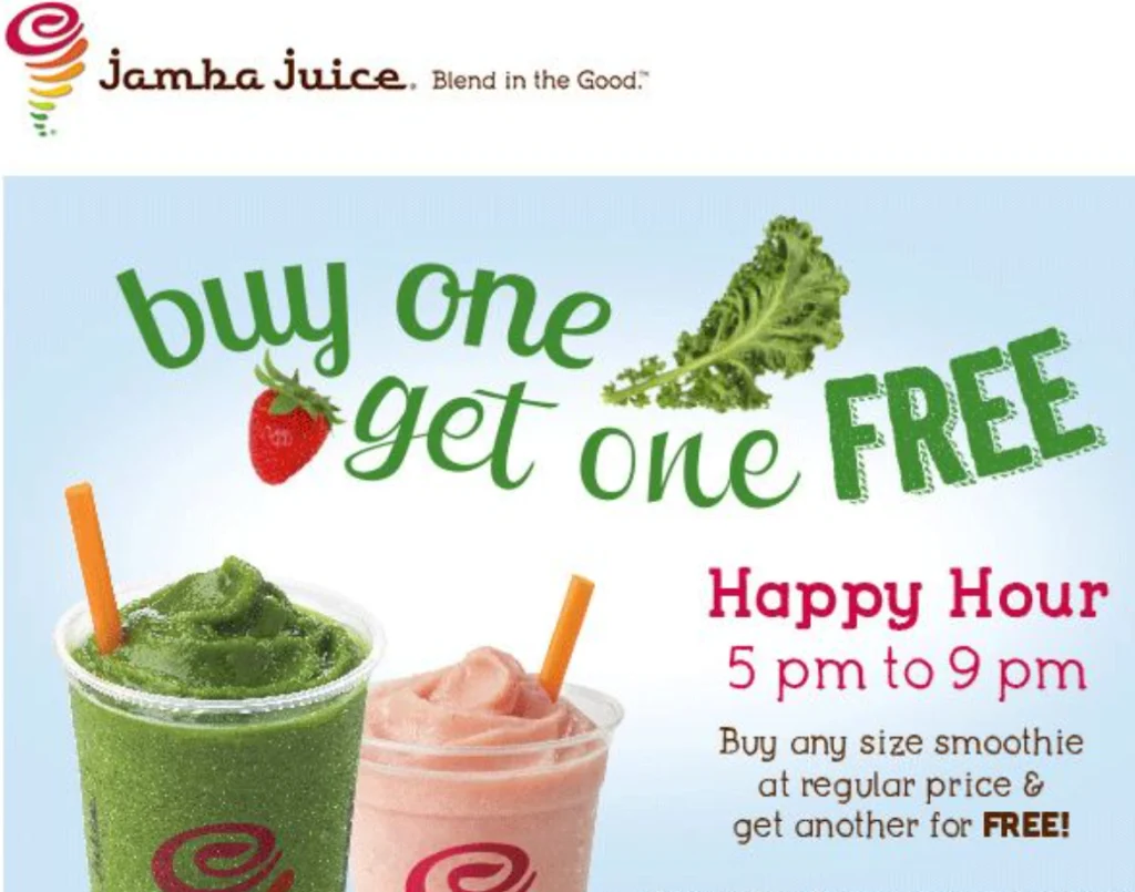 Jamba Juice Happy Hour Specials Menu Deal USA