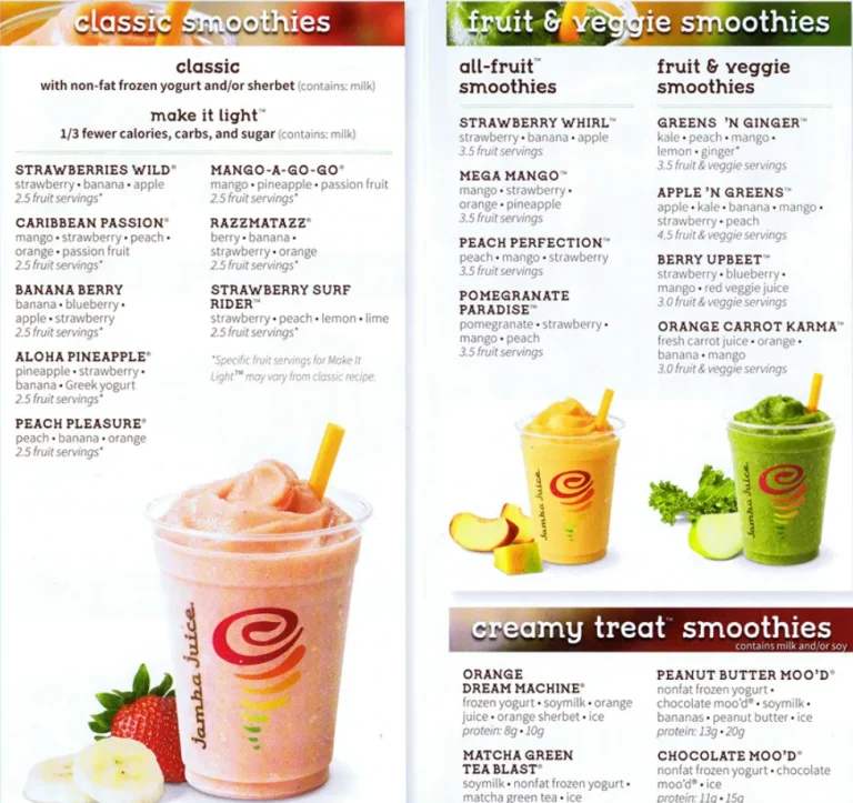 Jamba Juice Menu USA