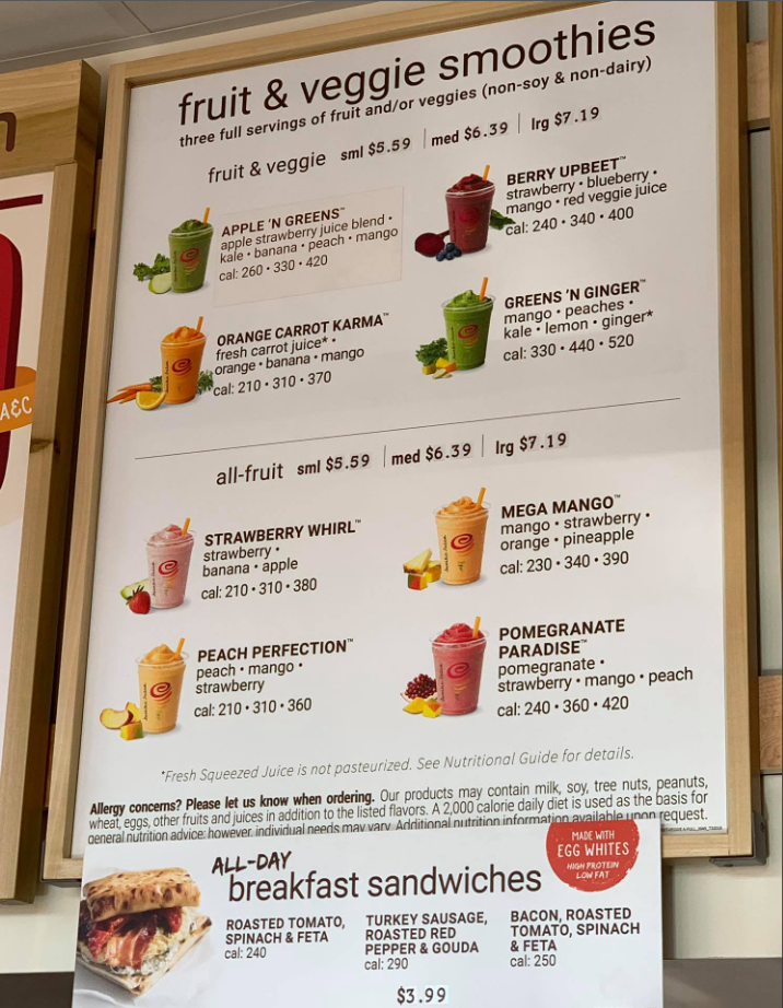 Jamba Juice Menu Prices USA