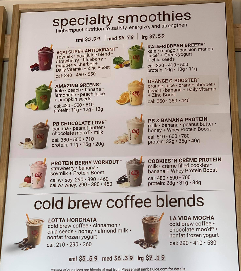 Jamba Juice Menu Updated Prices USA