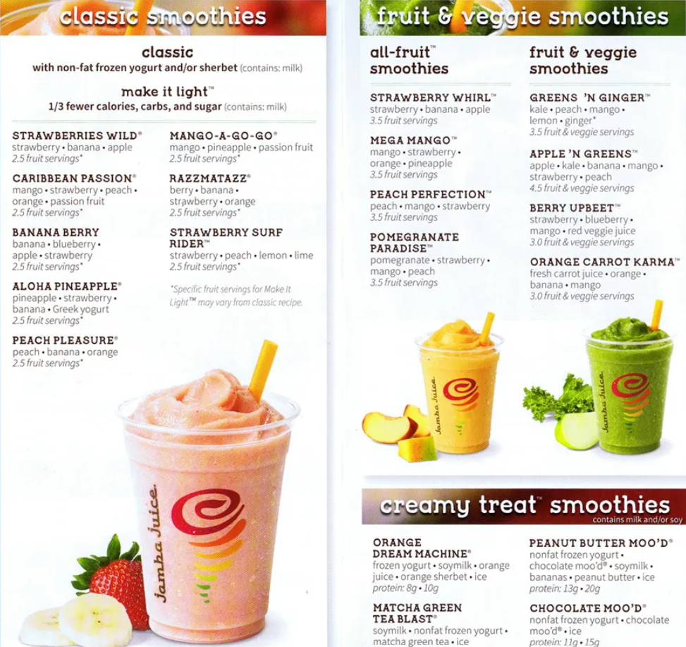 Jamba Juice Menu With Prices USA