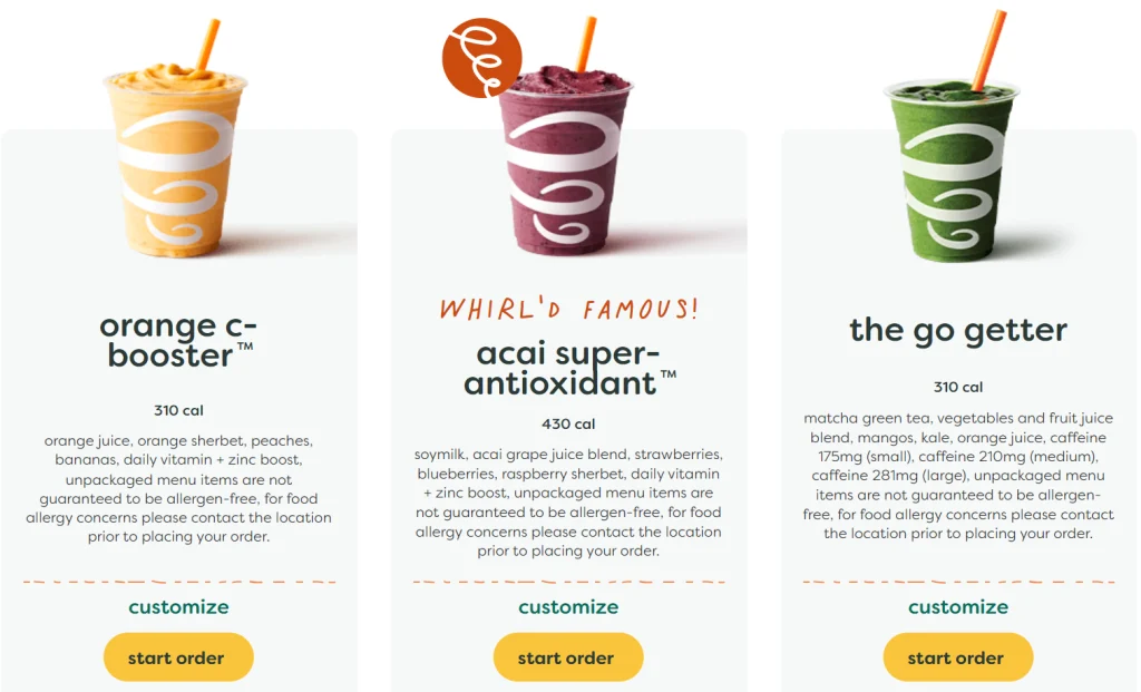 Jamba Juice Super Blend Smoothies Menu USA