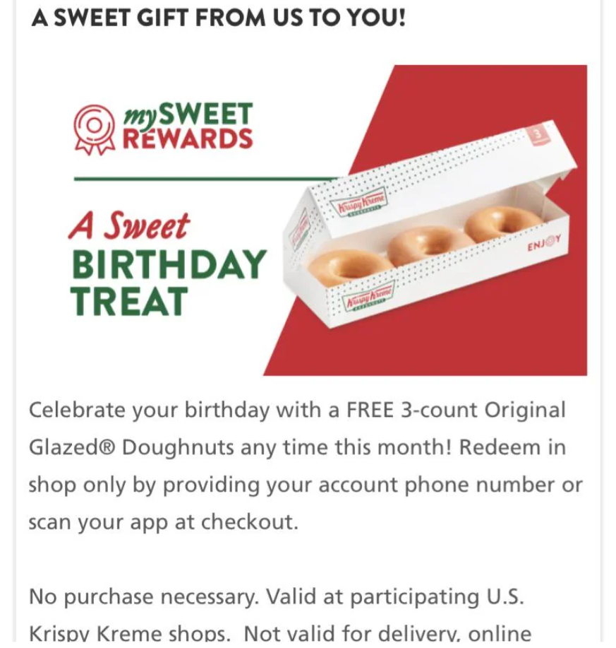 Krispy Kreme Free Doughnut on Your Birthday Menu Deal USA