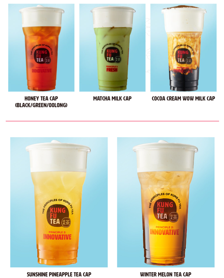 Kung Fu Tea Milk Cap Menu USA