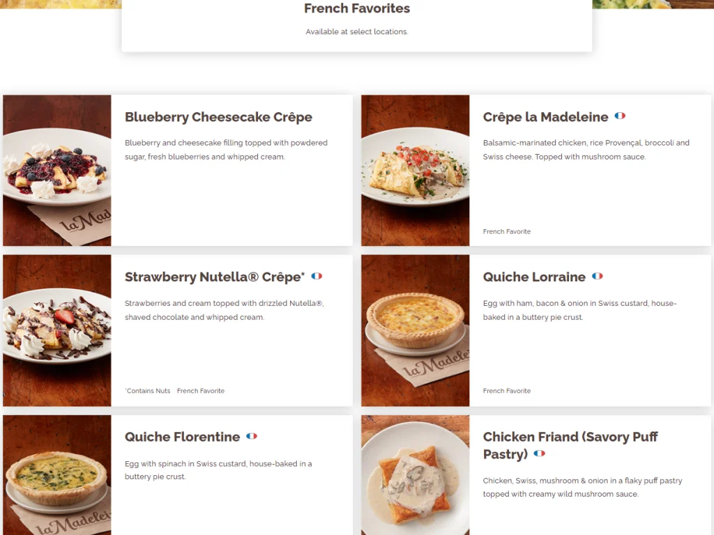 La Madeleine French Favorites Menu USA