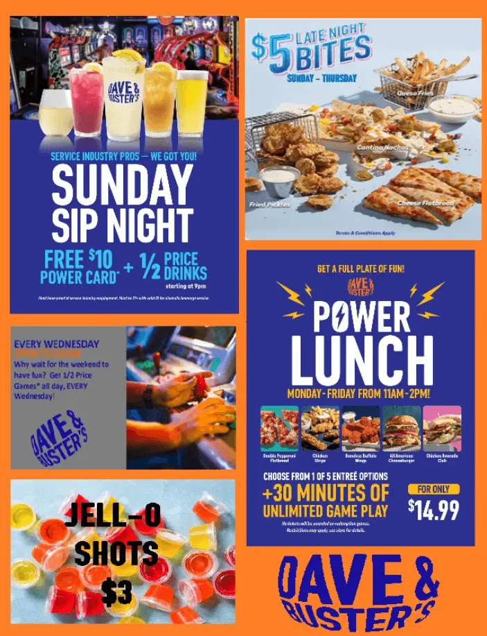 Latest Deals Dave & Buster's Menu USA