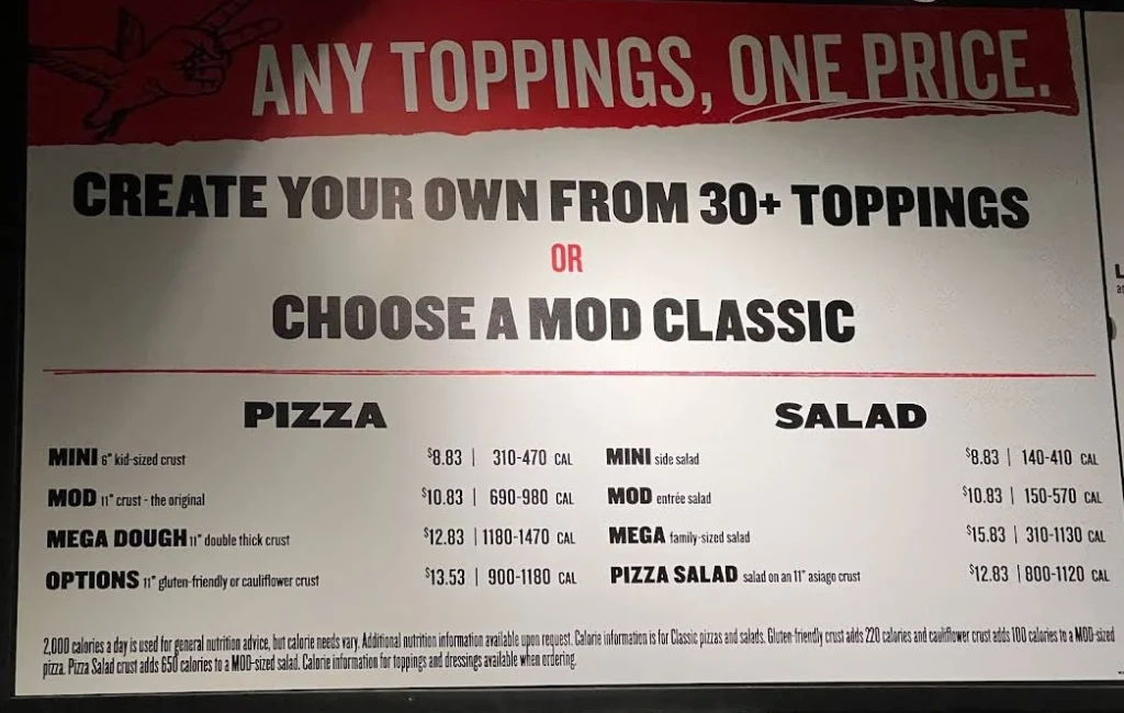 Mod Pizza Menu Items Prices USA