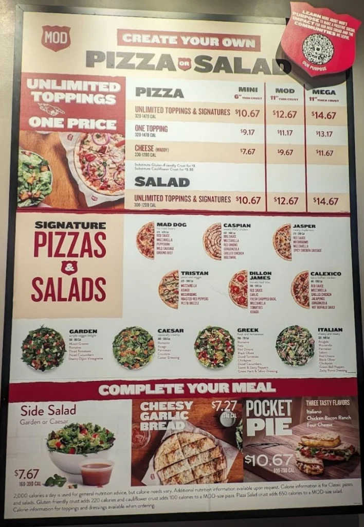 Mod Pizza Menu With Prices USA