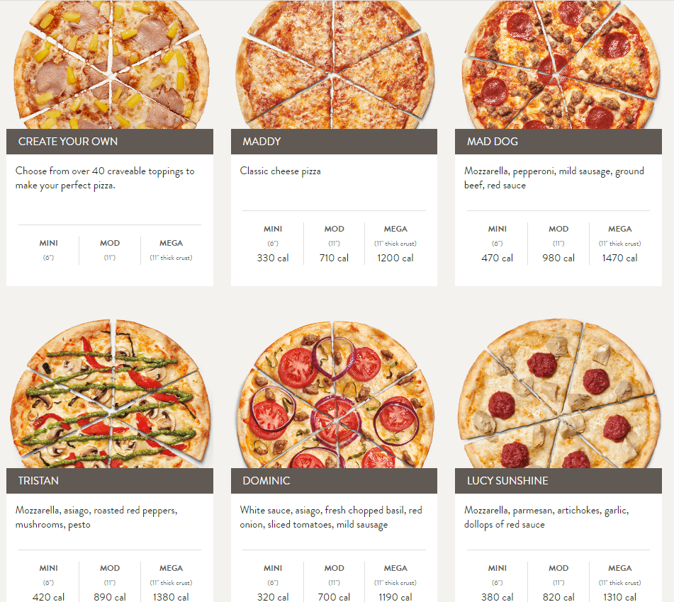 Mod Pizza Pizzas Menu USA