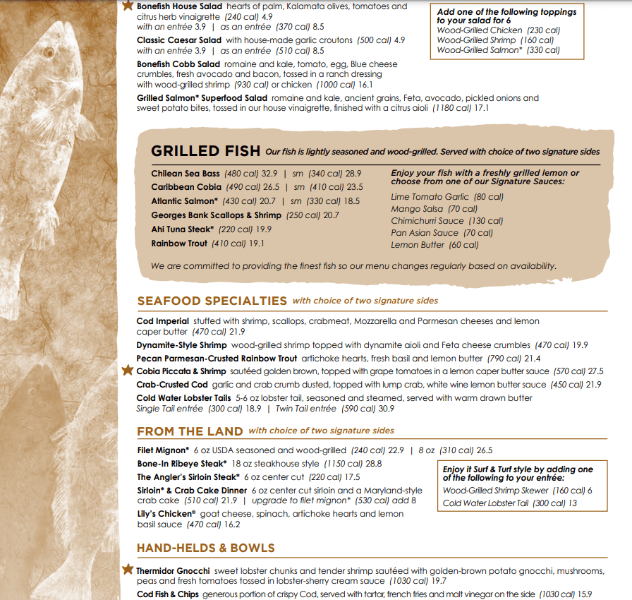 New Bonefish Grill Menu Items USA