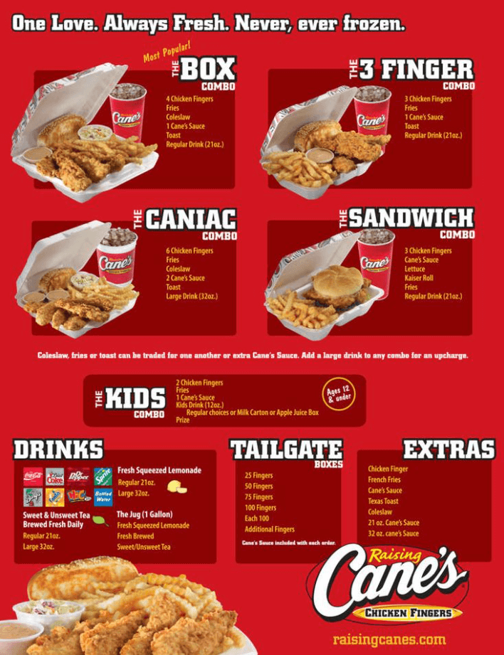 New Raising Cane’s Menu Items USA