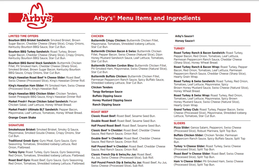 Order Arby’s Menu USA