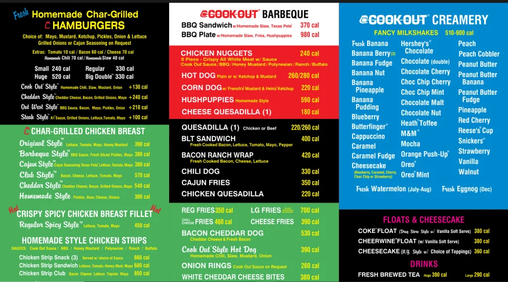 Order Cook Out Menu USA